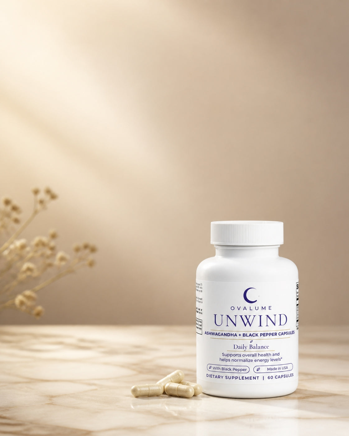 OVALUME UNWIND – Ashwagandha + Black Pepper Capsules